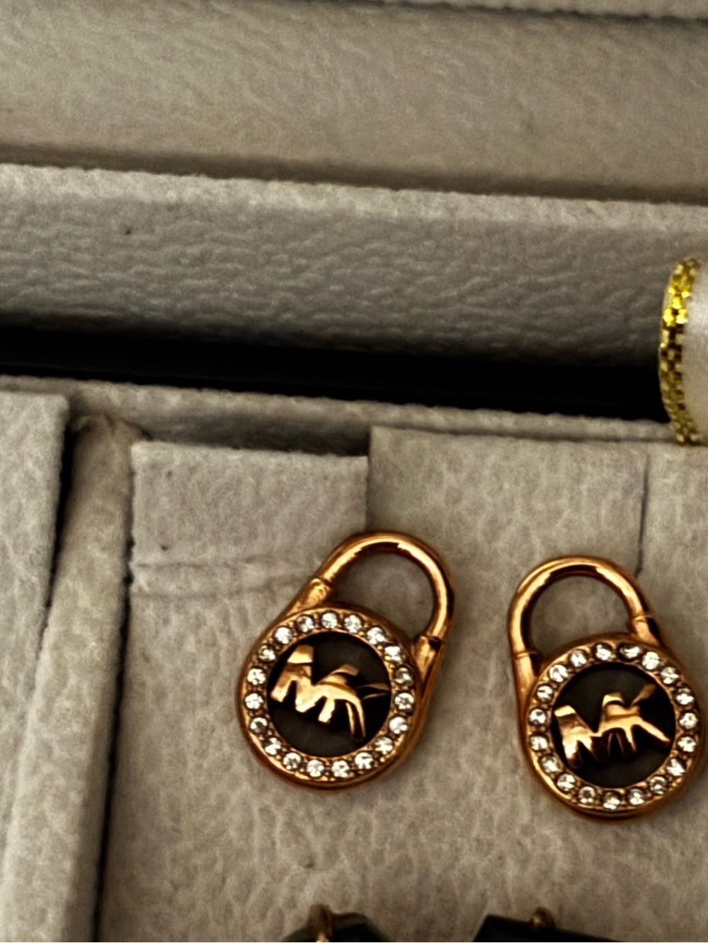 Michael Kors Gold and brown padlock earrings
